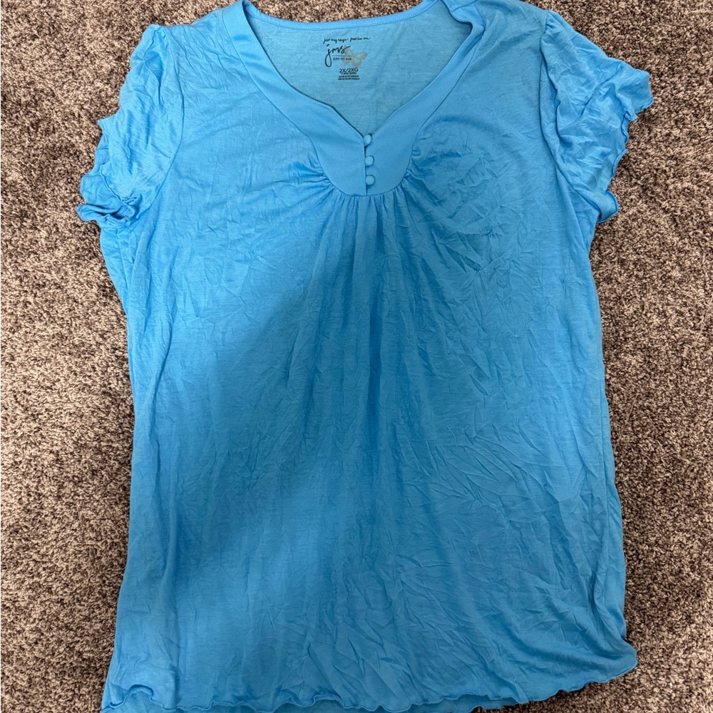 Just My Size Blue Ruched Buttoned Blouse